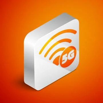 Isometric 5G new wireless internet wifi connection icon isolated on orange ba Stock Illustration