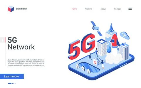 Isometric 5G telecom network, telecommunication technology modern concept Illustrazione stock