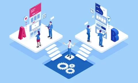 Isometric AB testing, comparison concept. Split Testing web page comparing. Stock Illustration