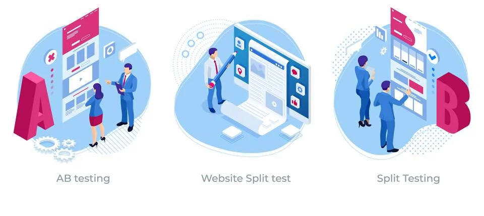 Isometric AB testing, comparison concept. Split Testing web page comparing Stock Illustration