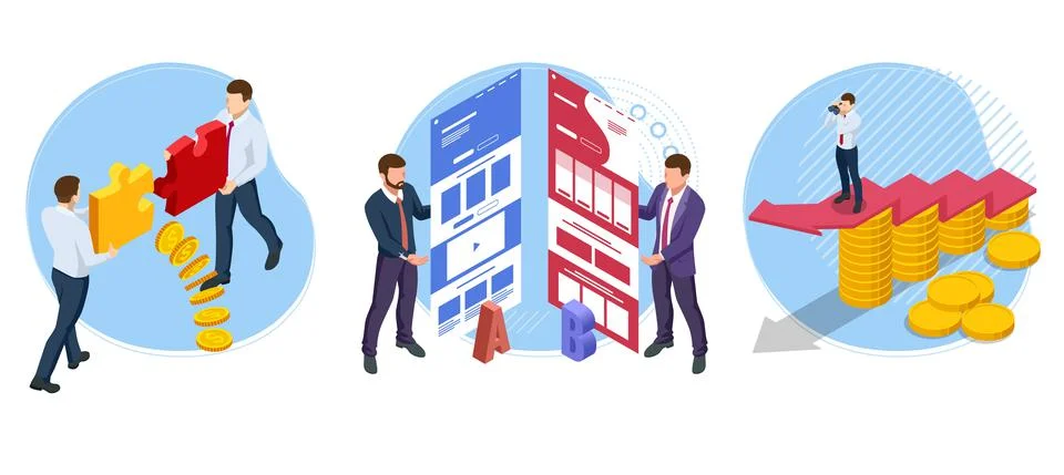 Isometric AB testing, comparison concept. Split Testing web page comparing Stock Illustration