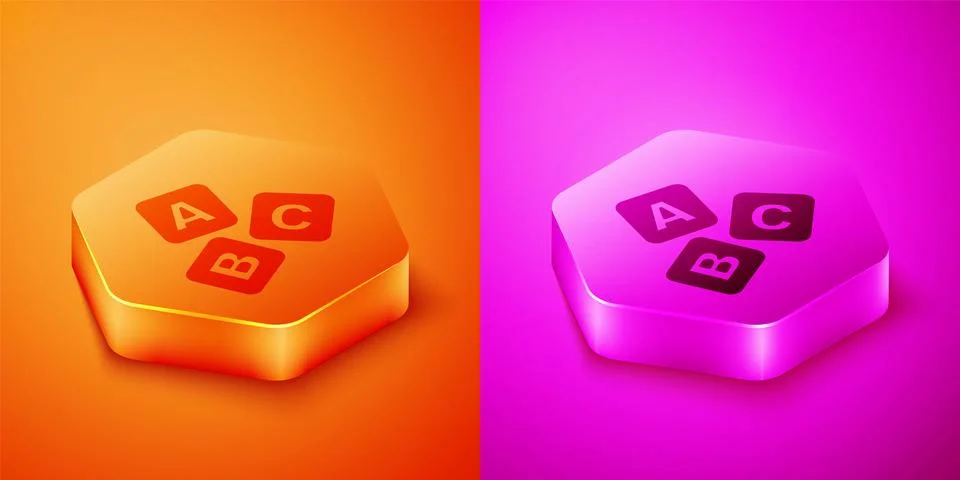Isometric ABC blocks icon isolated on orange and pink background. Alphabet .. Stock Illustration