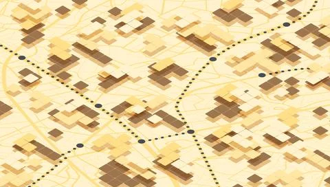 Isometric Abstract City Map with Geometric Blocks and Transport Route. Urban Stock Illustration