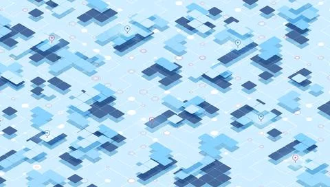 Isometric Abstract City Map with Geometric Blocks and Transport Route. Urban Stock Illustration