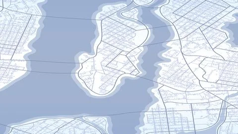 Isometric abstract navigation plan of urban area. Generic city map with signs of Stock Illustration