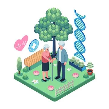 Isometric Active Elderly Person with Longevity Symbol Stock Illustration