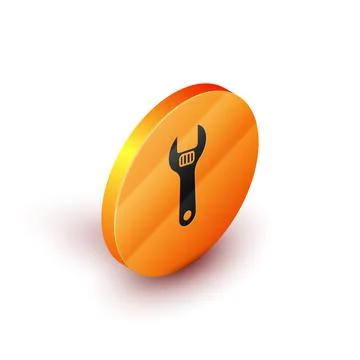 Isometric Adjustable wrench icon isolated on white background. Orange circle Stock Illustration