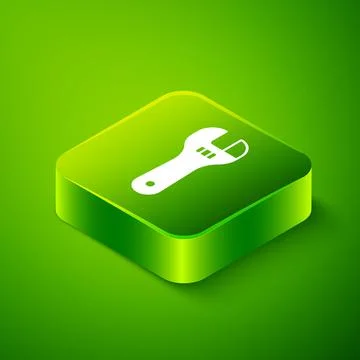 Isometric Adjustable wrench icon isolated on green background. Green square Stock Illustration