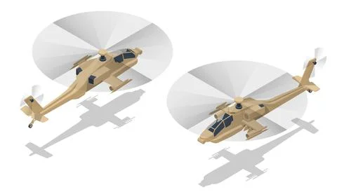 Isometric AH-64 Apache , American attack helicopter. Military Aviation Illustrazione stock