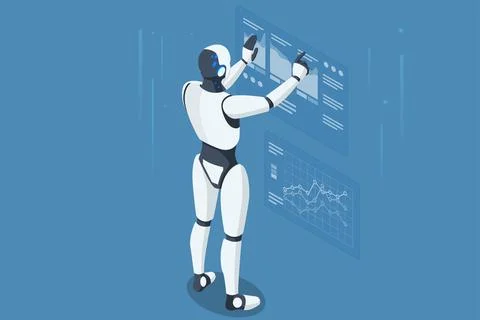 Isometric AI Artificial Intelligence. With AI, robots efficiently handle 스톡 일러스트