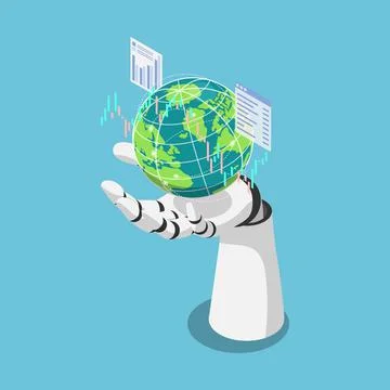 Isometric Ai Artificial Intelligence Analysis Stock Market Data Around The Wo Stock Illustration
