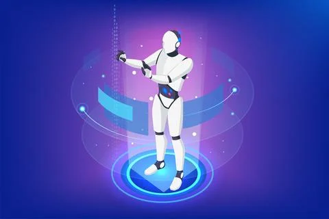 Isometric AI Artificial Intelligence. Artificial intelligence enables robots to イラスト素材