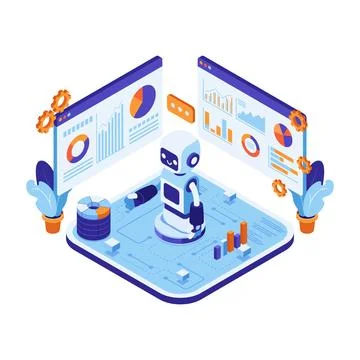 Isometric Ai Artificial Intelligence Ecosystem for Big Data Analysis Stock Illustration