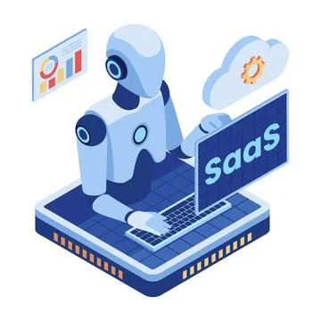 Isometric AI Automation for SaaS Platform Stock Illustration