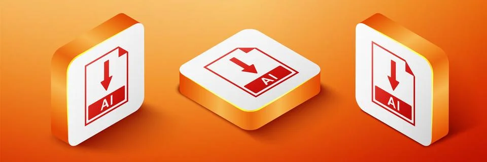 Isometric AI file document icon. Download AI button icon isolated on orange Illustrazione stock
