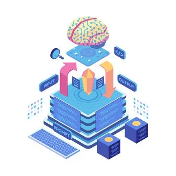 Isometric AI Prompt Engineering and Generative AI Technology Illustrazione stock