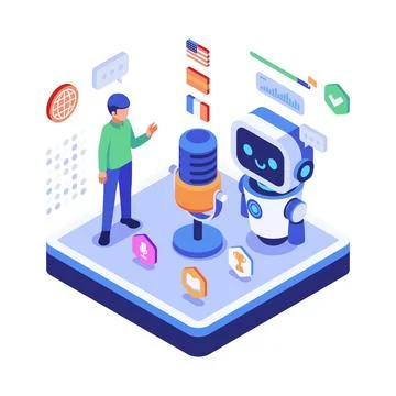 Isometric AI Pronunciation Training for Language Learning Stock Illustration