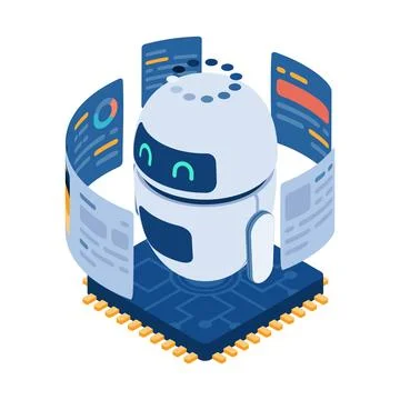 Isometric Ai Robot Analysis Data and Knowledge Stock Illustration