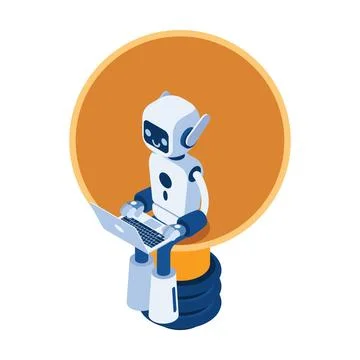 Isometric Ai Robot Inside Light Bulb Stock Illustration