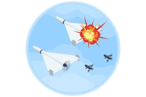 Isometric air combat interceptor drone formation, delta wing target aircraft 스톡 일러스트