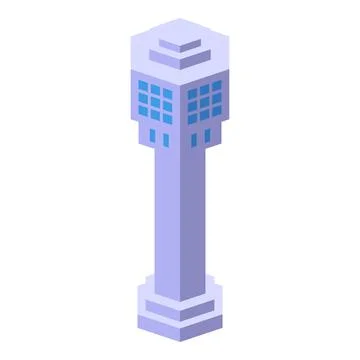 Isometric airport control tower managing air traffic Ilustración de archivo