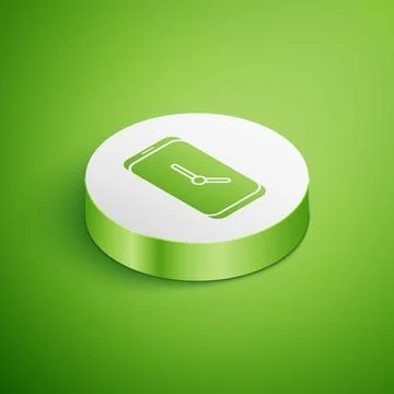 Isometric Alarm clock app smartphone interface icon isolated on green backgro Illustrazione stock
