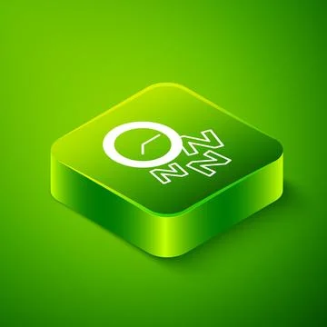 Isometric Alarm clock icon isolated on green background. Wake up, get up concept Stock Illustration