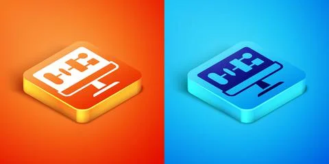 Isometric Algorithm icon isolated on orange and blue background. Algorithm Illustrazione stock
