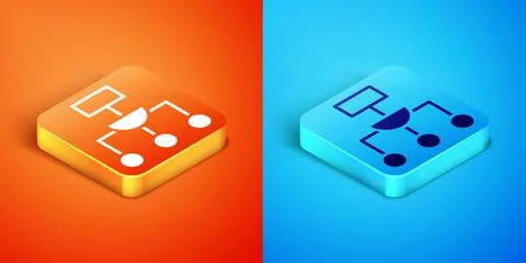 Isometric Algorithm icon isolated on orange and blue background. Algorithm Stock Illustration