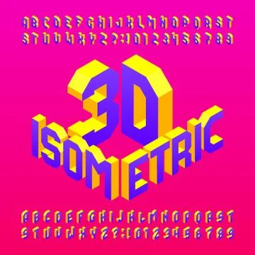 Isometric alphabet font. 3d effect letters and numbers. Stock Illustration