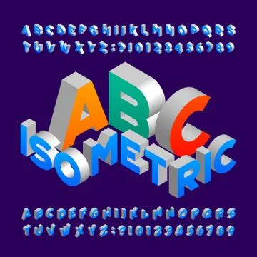 Isometric alphabet font. 3d effect letters, numbers and symbols. Stock Illustration