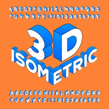 Isometric alphabet font. 3d effect letters, numbers and symbols. Stock Illustration