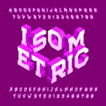 Isometric alphabet font. 3d effect letters and numbers. Stock Illustration