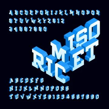 Isometric alphabet font. 3d effect letters and numbers. Stock Illustration