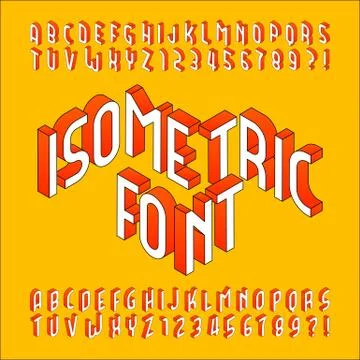 Isometric alphabet font. 3d effect outline letters, numbers and symbols. Stock Illustration