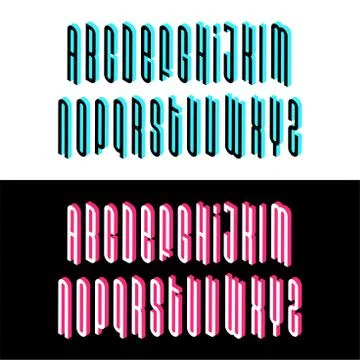 Isometric alphabet font. 3d effect letters, numbers and symbols with shadows. Stock Illustration