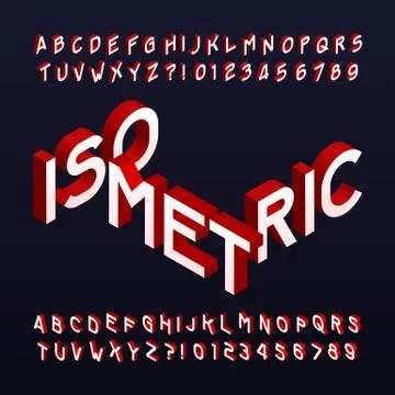 Isometric alphabet font. Three-dimensional effect letters and numbers. Stock Illustration