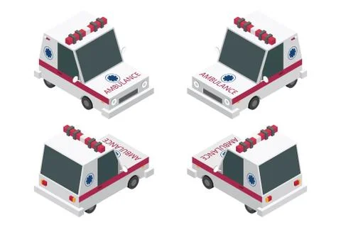 Isometric ambulance set vector illustration isolated on white background Stock Illustration