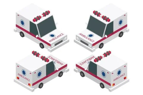 Isometric ambulance set vector illustration isolated on white background Illustrazione stock