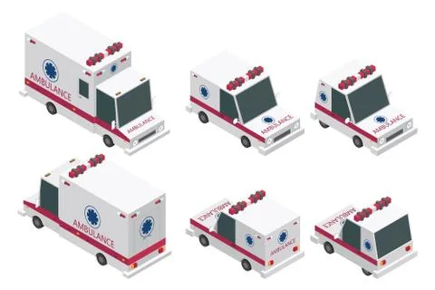 Isometric ambulance set vector illustration isolated on white background 스톡 일러스트