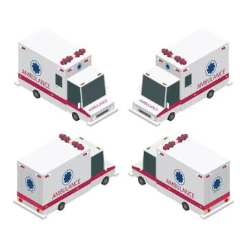Isometric ambulance set vector illustration isolated on white background 스톡 일러스트