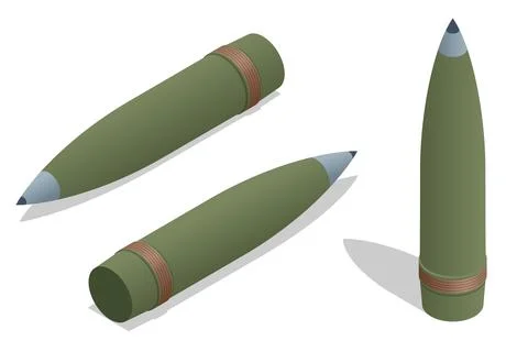 Isometric ammunition for 155 mm howitzer M777. Modern shells for heavy assault Stock Illustration