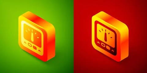 Isometric Ampere meter, multimeter, voltmeter icon isolated on green and red  Stock Illustration
