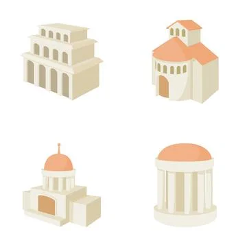 Isometric ancient architecture icon set with historical buildings Stock Illustration