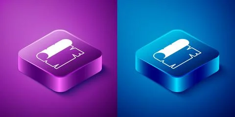 Isometric Ancient papyrus scroll icon isolated on blue and purple background Stock Illustration