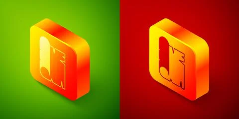 Isometric Ancient papyrus scroll icon isolated on green and red background. P Stock Illustration