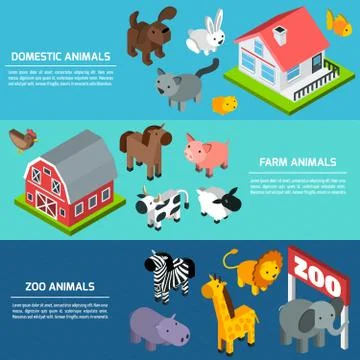 Isometric Animals Banners Illustrazione stock