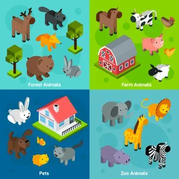 Isometric Animals Set Stockillustratie