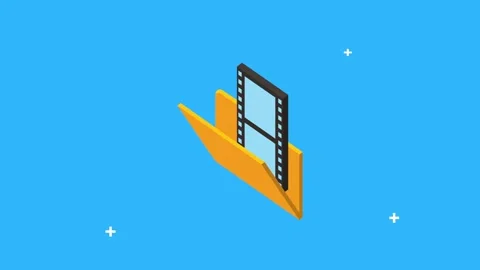 Isometric animated folder icon displaying different digital files like imag.. Stock Footage 333607653