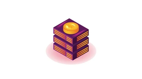 Isometric animation of a digital server stack with a golden coin icon on to.. 動画素材 338318859